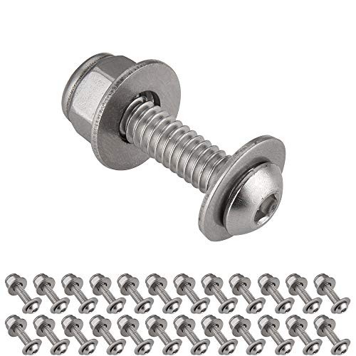 JQK 1/4-20 x 1 Button Head Socket Cap Screws, Allen Socket Drive,1/4 x 5/8 OD Fender Flat Washer, 1/4-20 Lock Nut with Nylon Insert Sets, 304 18-8 Stainless Steel, 25 Pack, SNS100-P25