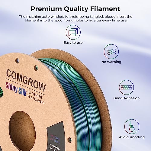Image of Comgrow Tri-Colors Silk PLA 3D Printer Filament, Rainbow PLA Filament 1.75mm, Dimensional Accuracy + /- 0.02 mm, 1KG Spool, Coextrusion 3D Filament with Shiny Silk Copper-Green-Purple