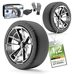 WALSER Premium Calze da Neve Omologate Italia EN 16662-1, set di due catene da neve in tessuto per auto, 2 catene invernali per auto grigio/nero snow sock dimensioni cerchi R13-R22, L