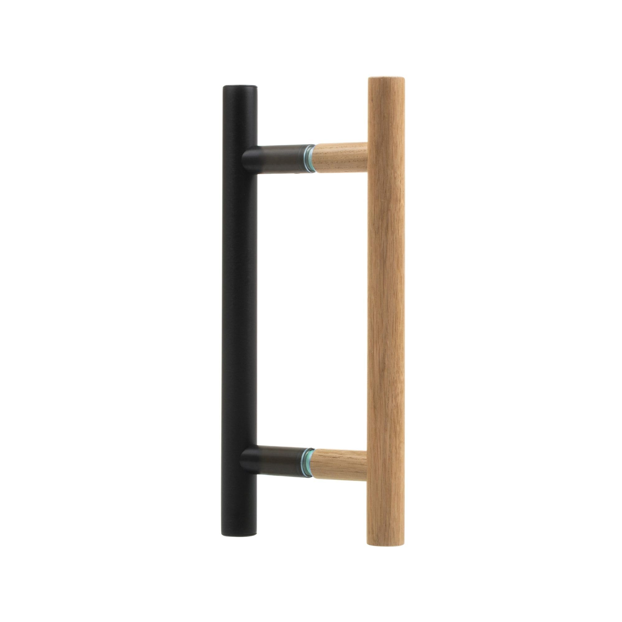 MLS Tirador para Puertas de Sauna y Spa, Par de manillas con Tacto Agradable, Manija de Aluminio y Madera, para Puertas Interiores de Vidrio y Madera, Longitud 250 mm, 150 mm entre Orificios, Negro