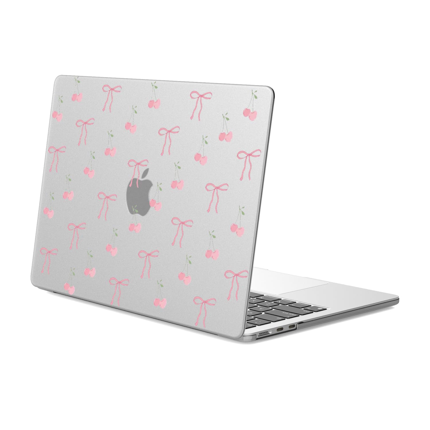 JOYLAND Cute Bowknot Cherry Case Compatible with MacBook Air 13 Inch A1932/A2179/A2337 Pink Bow Ribbon Printed Hard Shell Cover Protective Laptop Case