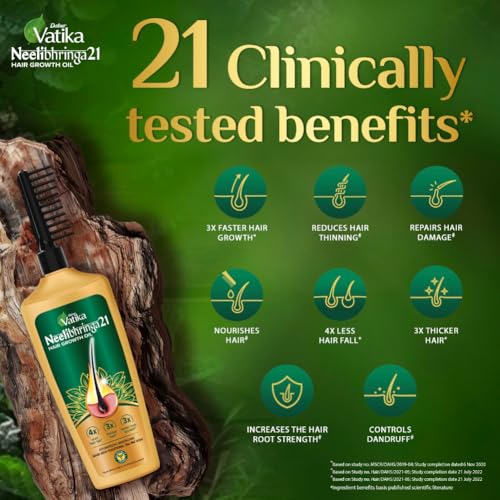 DABUR Vatika Neelibhringa 21 Hair Growth Oil - (100Ml+ 50Ml Extra Free) | 14 Ayurvedic Herbs | Ayurvedic Medicine | 4X Less Hairfall | 3X Thicker Hair | 21 Hair Benefits| With... - Image 3