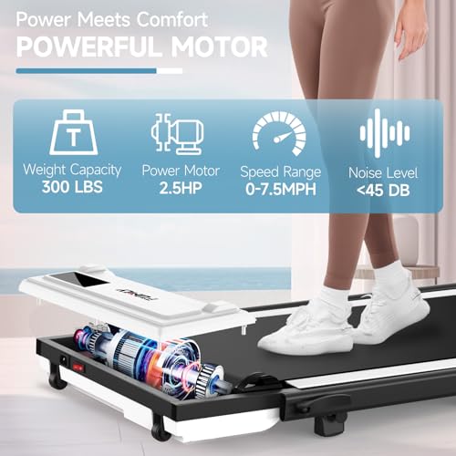 Image of FUNMILY Walking Pad - Foldable Treadmill for Home Office, Portable, 300 Lb Capacity, Remote Control, LED Touch Screen, 2s Foldable, White
