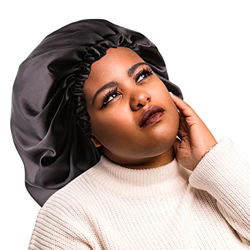Image of Stain Bonnet Silk Sleep Cap Adjustable Satin Cap for Night Sleeping Hair Bonnet Reversible Double Layer
