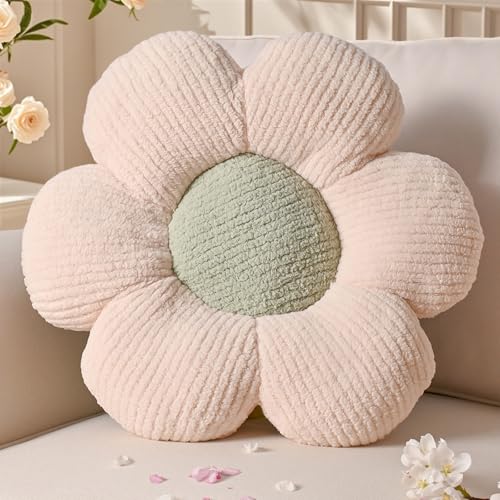 Yhoelata Cojin Flor Verde Crema, Cojín de Suelo Estético para Habitación, Cojines Sofa, Cojines Cama Decoración de Dormitorio, Decoración de Habitación Infantil, 40 cm