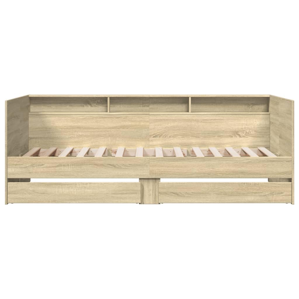 Łóżko dzienne z szufladami bez materaca, dąb Sonoma 90 x 190 cm, uniwersalna sofa do spania z 2 szufladami do przechowywania, wytrzymała sofa dzienna do pokoju gościnnego, pokoju