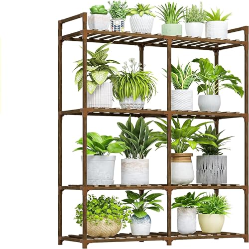 Image of Snazzy Wood Plant Stand for Indoor Plants Plant Shelf 4 Tier Large Flower Stand for Mutiple Plant Holder Rack for Patio Living Room Balcony