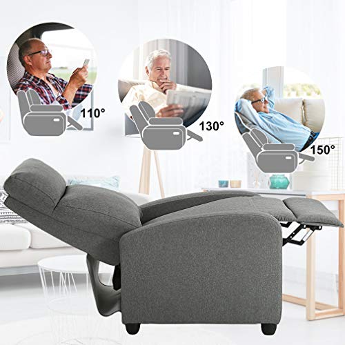 Image of FDW Recliner Sofa Massage Chair Home Theater Seating with Lumbar Support and Padded Backrest for Living Room and Bedroom (Textile, Grey)