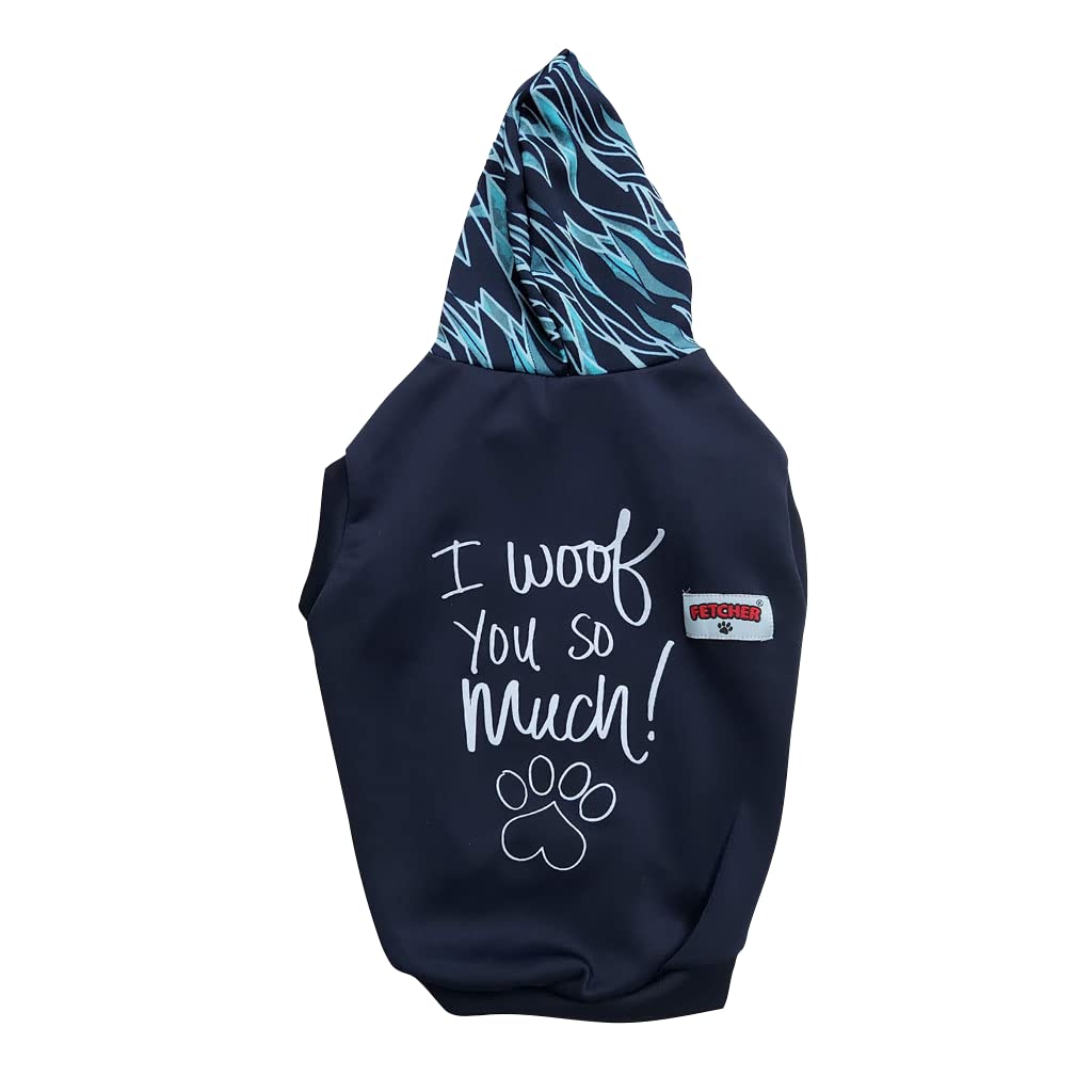 FETCHER Dark-Blue 'I Woof You So Much' Dry Fit Hoodie for Small Dogs (Small, Pack of One) 1