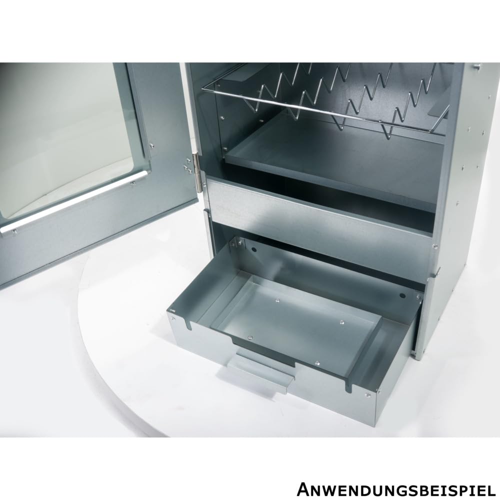 Räucherofen aus Stahlblech mit Zubehör - Räucherschrank für Holz mit Räucherhaken & 1 kg Räuchermehl - Thermometer - für Fisch, Fleisch & Gemüse