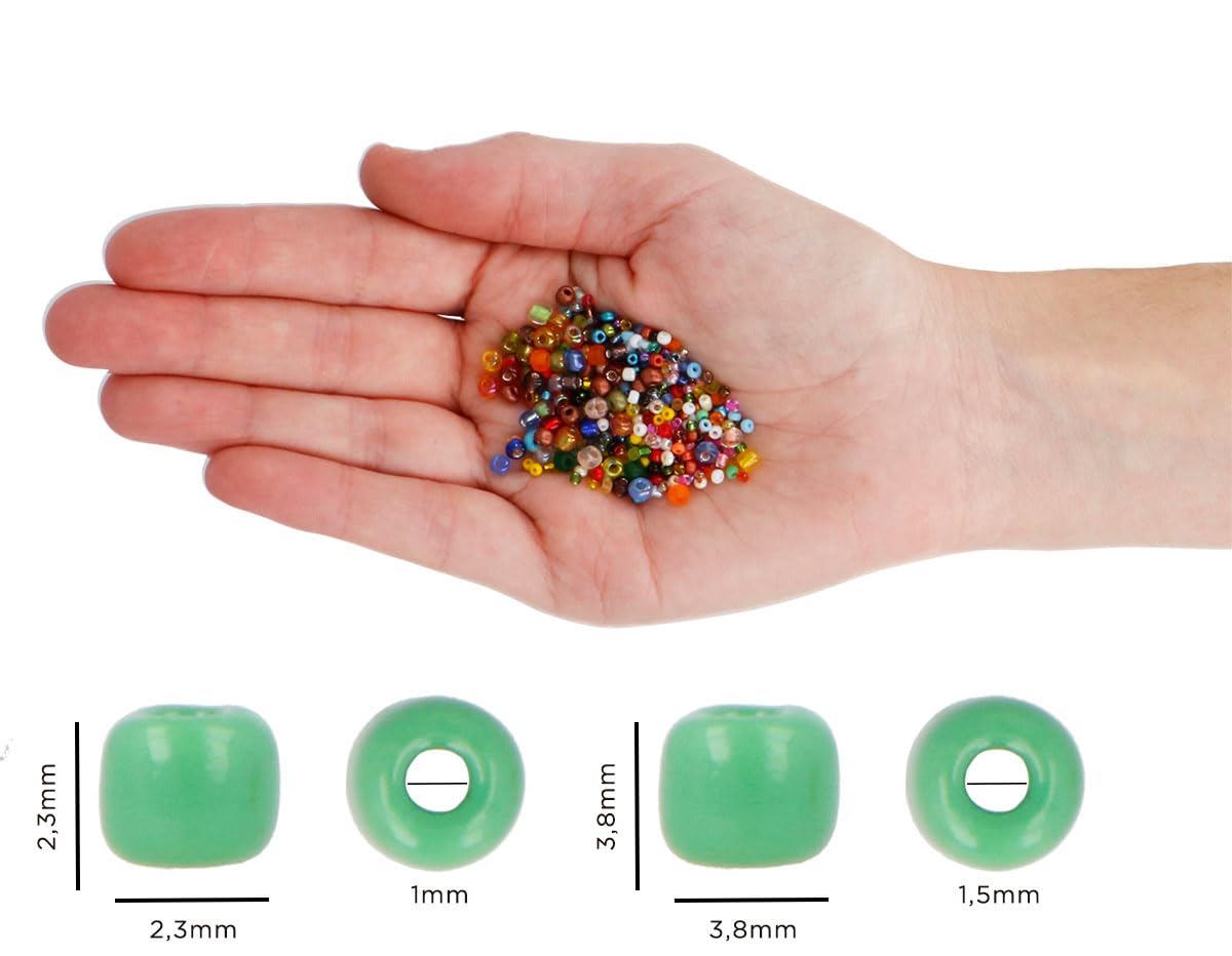 INNSPIRO Kit MAXI abalorios de vidrio redonda MIX y acabados medidas 2,3mm. y 3,8mm. 130u.mini tubos y 100m. hilo elástico y tijeras, para hacer tus propias creaciones de bisutería con abalorios