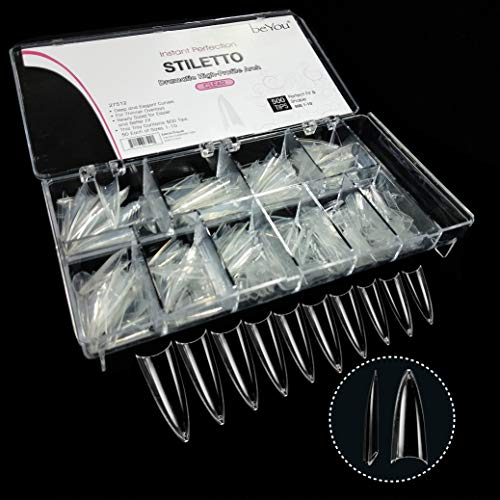 Vivace Clear Stiletto 500 Acrylic False Fake Nail Tips With Clear Plastic Case for Nail Salon Nail Shop (Clear Stiletto)