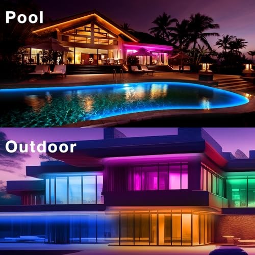 Image of Outdoor LED Strip Lights Waterproof 200ft, IP67 Waterproof LED Light Strips with Remote, Music Sync APP Control, RGB Color Changing LED Lights for Roof, Balcony, Deck, Pool, Patio, Outdoor Decorations