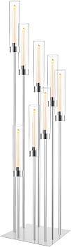 Floor Candelabra Wedding Centerpiece, 45.3 Tall Floor Candle Holder Set, 8-arm Silver Metal Candlestick Holders with Acrylic Shades, LED Taper Candle Holder Stand for Party Wedding Home Decor