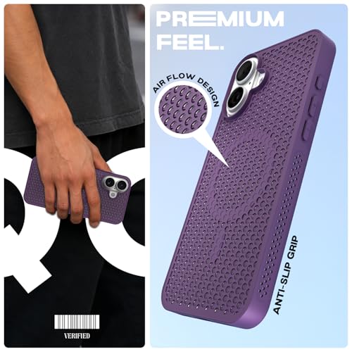 Image of Pikkme Back Cover for iPhone 17 | Honeycomb Cooling Design | Silicone Heat Dissipation | Mag-Safe Compatible | Shockproof Camera Protection Bumper Case (Purple)