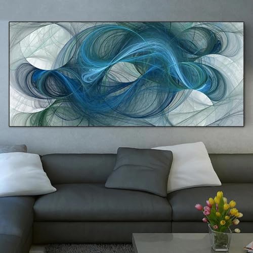 Peinture sur toile 80x160 cm motif abstrait bleu salon moderne