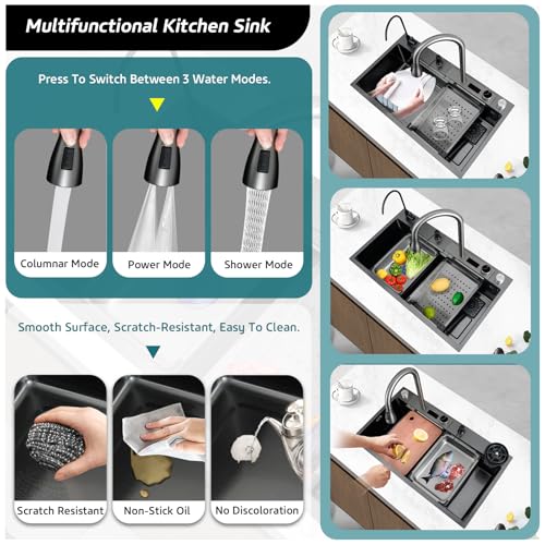 Fregadero de cocina con grifo extraíble de acero inoxidable premium 4