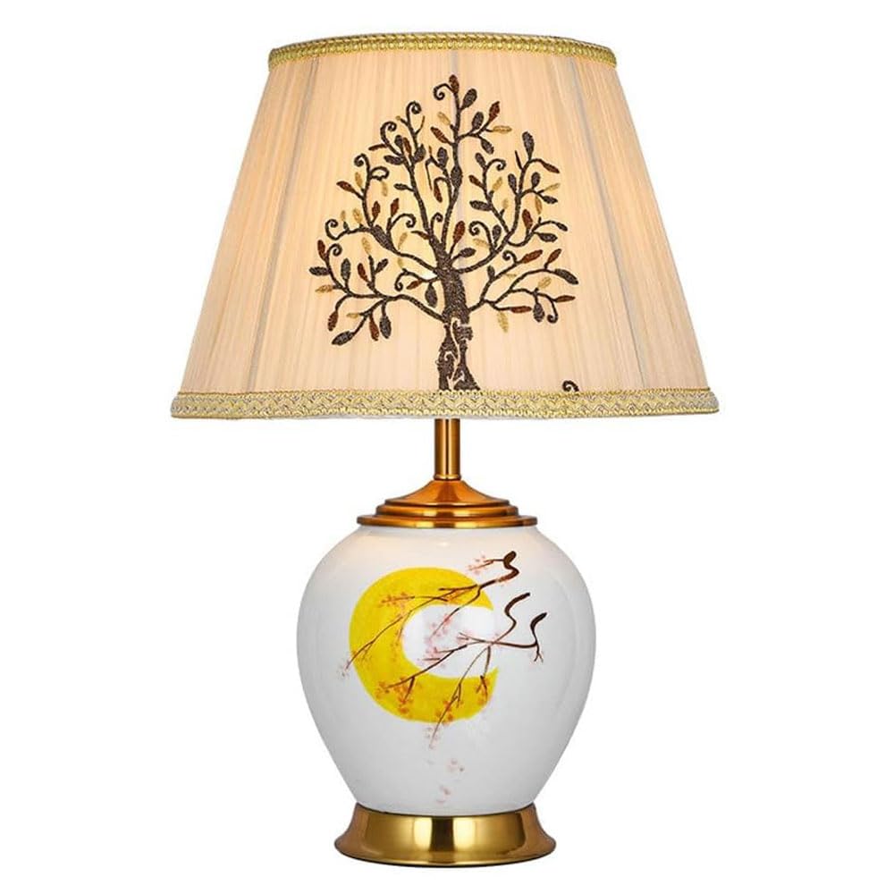 SANBDDLYY Elegant Ceramic Table Lamp Fabric Shade - E26 Indoor Lighting for Bedroom, Living Room, Study, and Hotel