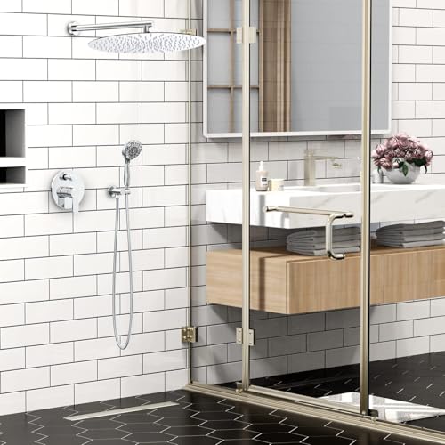 Image of SR SUN RISE Shower Faucet - 16 Inch Multifunctional High Pressure Shower Head System with Handheld Shower Head Fixtures - Valve Included - Polished Chrome