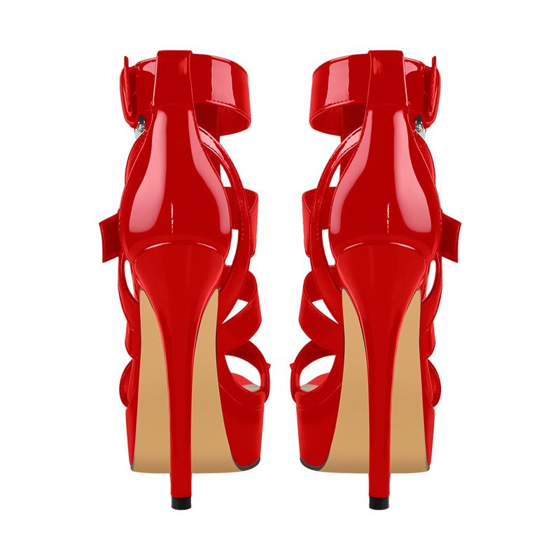 Only maker Sandali da donna effetto laccato, con tacco a T nero, con borchie