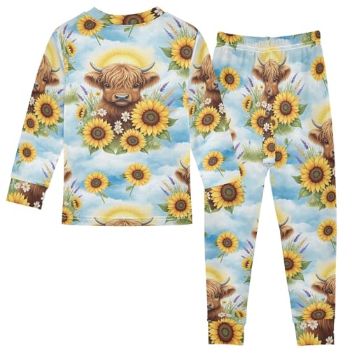 Pajama Sets Long Sleeve Cute Highland Cow Pattern Soft Comfy Sleepwear 2 Piece PJS 3-8T3