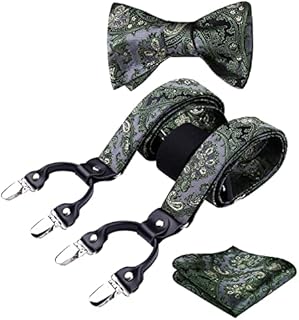 HISDERN Mens Paisley Y Shape Braces with Very Strong 6 Clips trousers Heavy-Duty Adjustable and Elastic Suspenders Bowtie and Pocket Square Set One Size Fits All