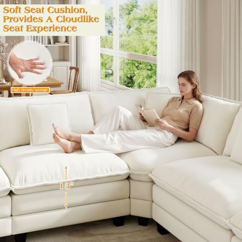Image of Hanherry Modular Sectional Sofa,Cloud Couch for Living Room,Modern Deep Seat Sofa Chenille Fabric Comfy Couches with Throw Pillows & Movable Ottoman for Apartment