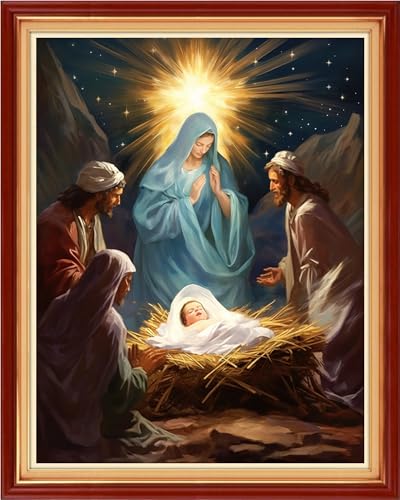 Image of Magxvouy Cross Stitch Kits Stamped Full Range of Embroidery Kits,Cross Stitch Patterns Needlework Kits for Beginners 11CT Printed Kits&Nativity 16x20 inch