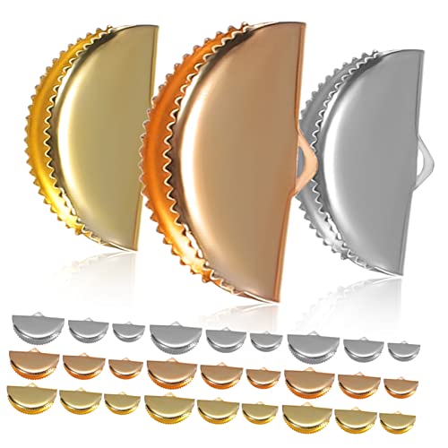 Beatifufu Jewelry Making Accessories 60 Pcs Half Round Sector Shape Crimp Ends Fastener Clasps Leather Clamp Ends for DIY Creations