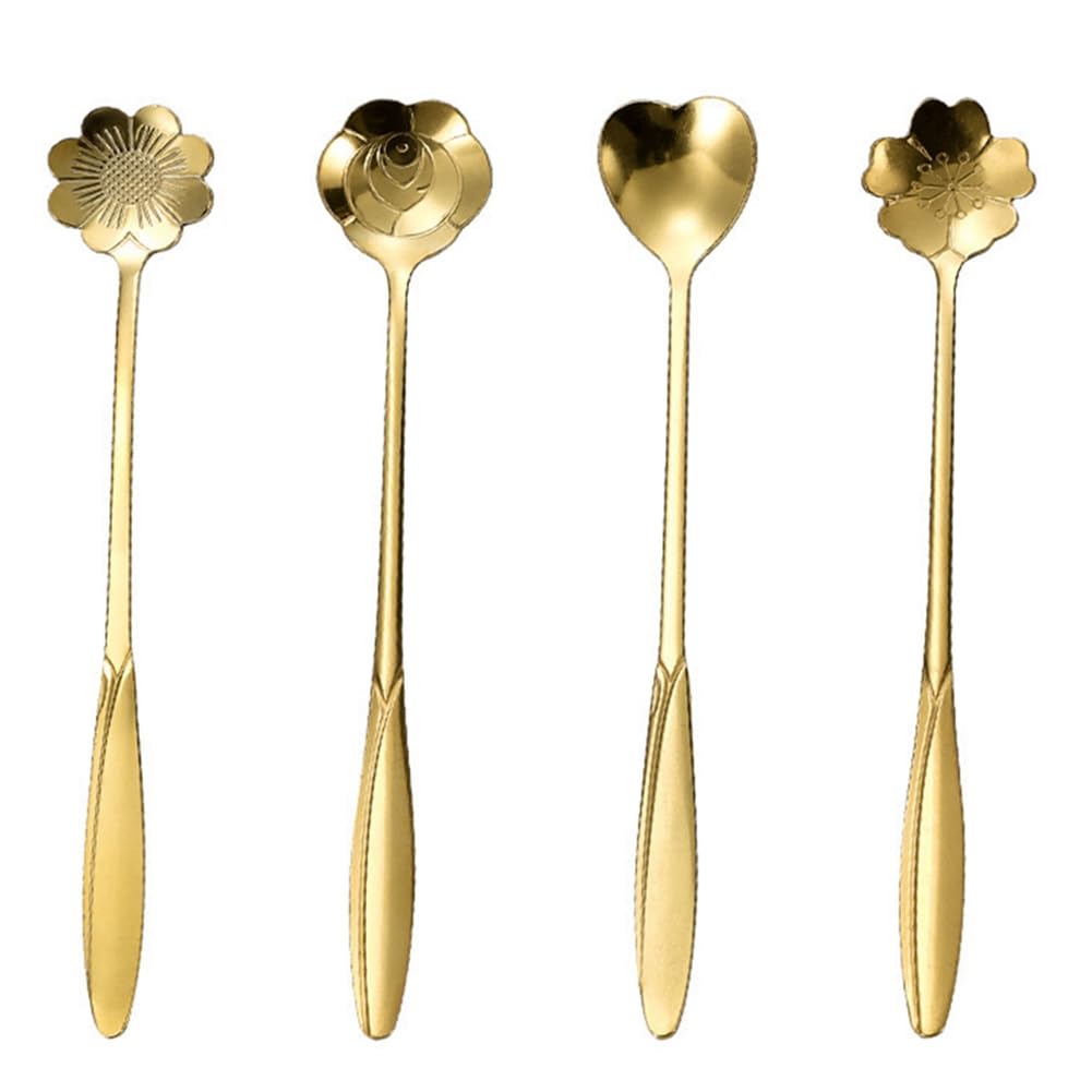 CTRLZS Stainless Steel Cherry Flower Gold Scoop Coffee Spoon Gift Kitchen Dessert Tea Replacement Accessories Tableware Decoration Set 13Cm