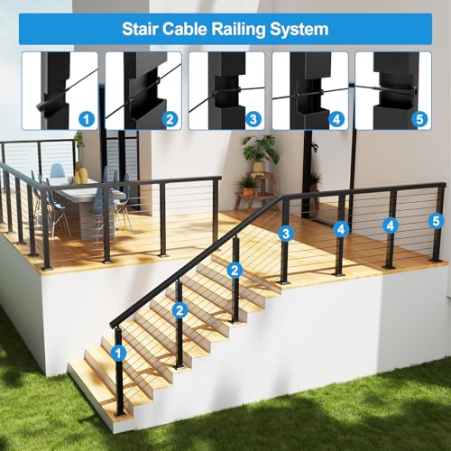 Image of 50Pack 1 /8 inch Black Invisible Cable Railing Kit, T316 Stainless Steel Invisible Receiver and Swage Stud End for Cable Railing, Swage Tensioner for Wood&Metal Cable Post, Wire Railing Kit, RG60