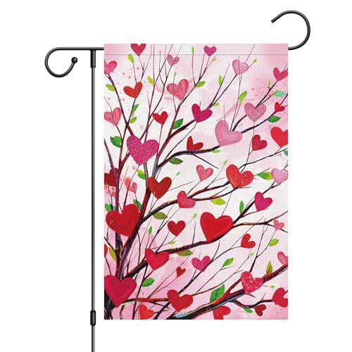 Louise Maelys Garden Flag Love Heart Tree 12x18 Inch Double Sided Welcome Small Burlap Spring Holiday Yard Outdoor Outside Home Decoration