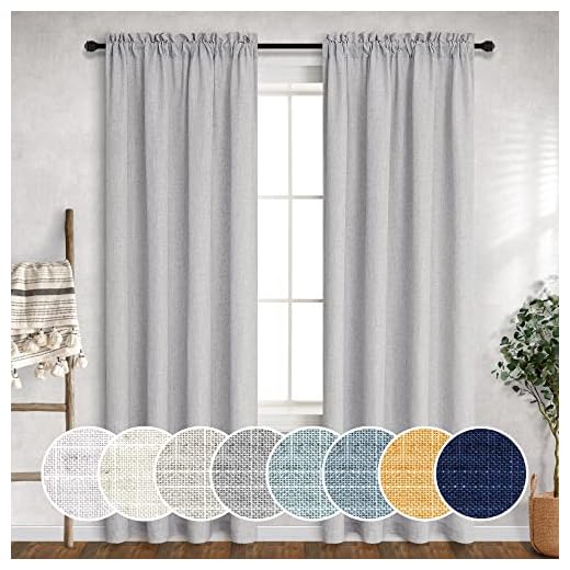 White Grey Living Room Curtains 84 Inch Length 2 Panel Set