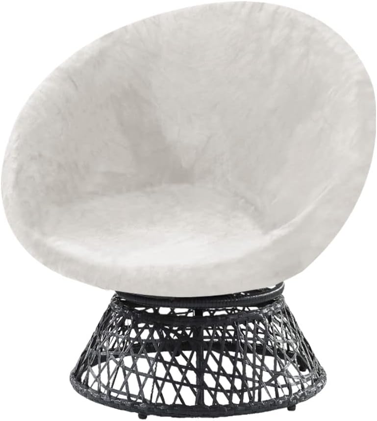 Velvet Papasan Chair Cover Slipcover – Stretch Round Saucer Cushion Cover, Fits 37-48 Inch, Washable Furniture Protector for Living Room, Dorm, Nursery (White, Large)