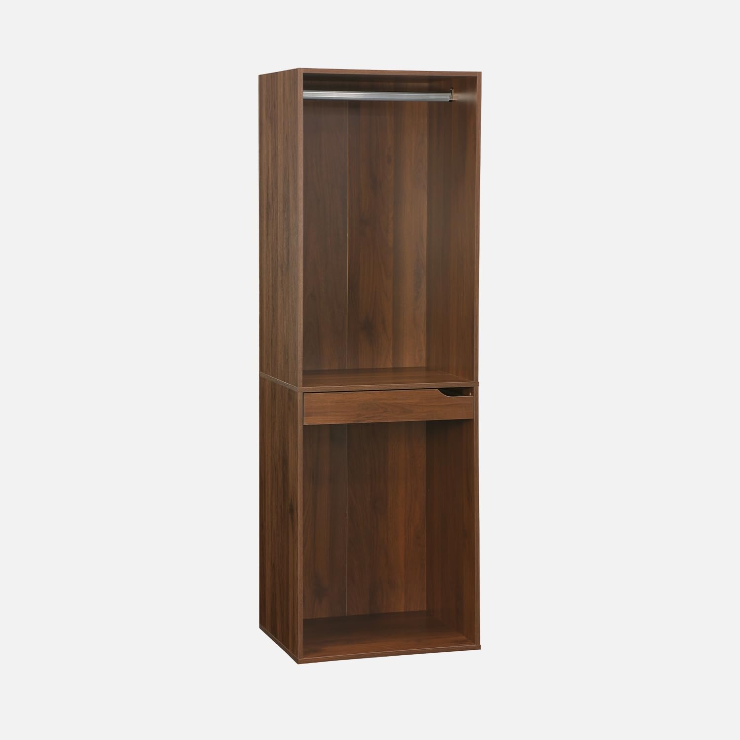 sweeek - Module Dressing avec penderie et Porte-​Pantalons. Noyer. Panneaux stratifiés