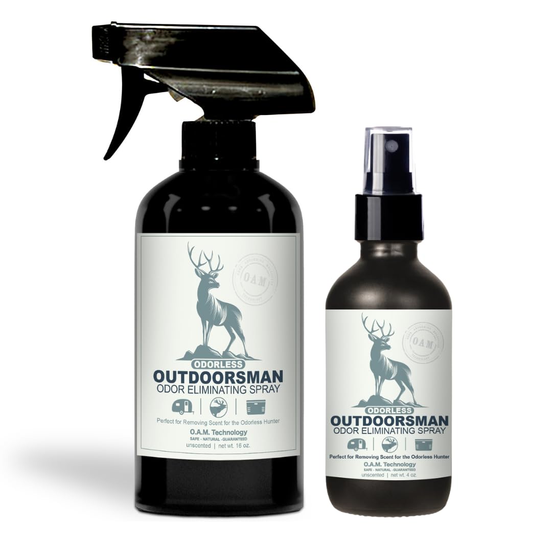 Odorless Outdoorsman Odor Eliminating Spray Completely Removes All Odor in Coolers, Sleeping Bags, Trucks, & More. Safe To Spray Around Pets. Removes Odor On Contact. - 1 16 oz, 1 4 oz (Unscented)