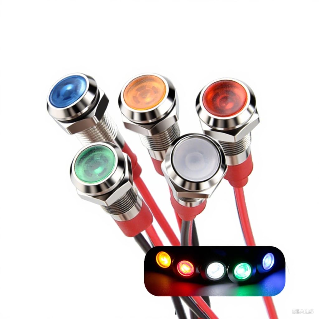 6mm LED Metal Indicator Light 12V-24V Waterproof Indicator Signal Lamp Pre-Wired for Dash Directional Industrial Control Panel Car Truck Boat 5pcs (Multicolored)