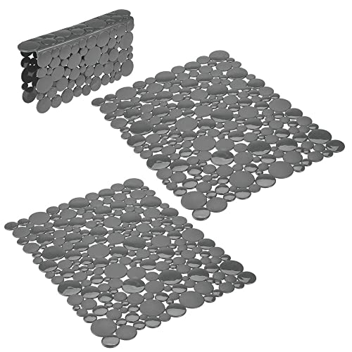 mDesign Decorative Kitchen Plastic Sink Protector Set, Quick Draining - Protect Surfaces and Dishes - Modern Bubble Design - Includes 1 Saddle, 2 Large Mats - Set of 3 - Charcoal Gray