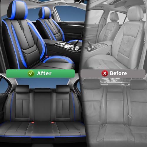 Image of Fit Forester Car Seat Covers for Subaru Forester 2007-2024 2025 2026 -Upgraded Premium Waterproof & Breathable Leather,Airbag Compatible,All-Weather Seat Cushion Protector,2 Front /Black-Blue