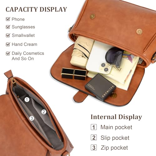 Vegan Leather Top Handle Handbag for Women, Classic Crossbody Purses Flap Satchel Shoulder Bag with Detachable Strap3