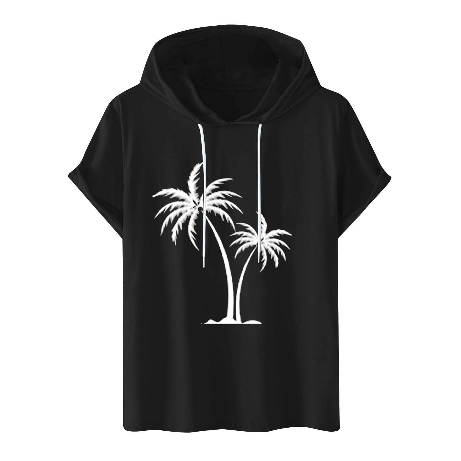 T-Shirts für Herren mit Kapuzen Baumwolle Sommer Tshirt Kurzarm Gym Hoodie Ärmellos Muskelshirts Freizeit Kapuzenshirt Hawaii Shirt Oversize Oberteile Warehouse Deal Schwarz 4XL