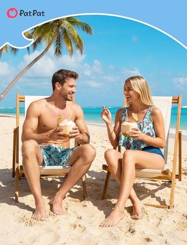 Image of PATPAT Family Matching Swimsuits Two Piece Hawaiian Tropical Beach Bikini and Swim Trunks Set Mommy and Me Bathing Suits
