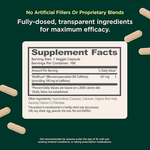 Image of Genius Caffeine - Sustained-Release Microencapsulated Caffeine Pills for Smooth, Long-Lasting Energy & Focus - No Jitters or Crash - 100mg per Capsule - 100 Servings - Natural Performance Booster