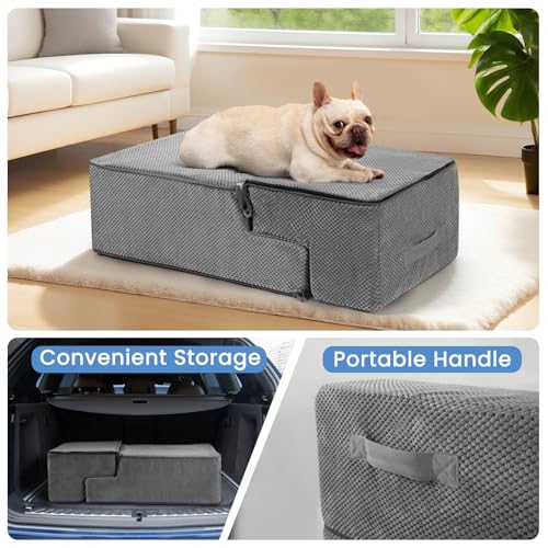 Image of Aodisman Dog Steps for Bed & Couch,18.5 inch H 4-Step Pet Stairs for Small Dogs | High-Support Anti-Slip Dog Ramp, Easy-to-Climb Steps for Doggies, Older Cats,Short-Legged Dogs to Get on and off Beds,Grey