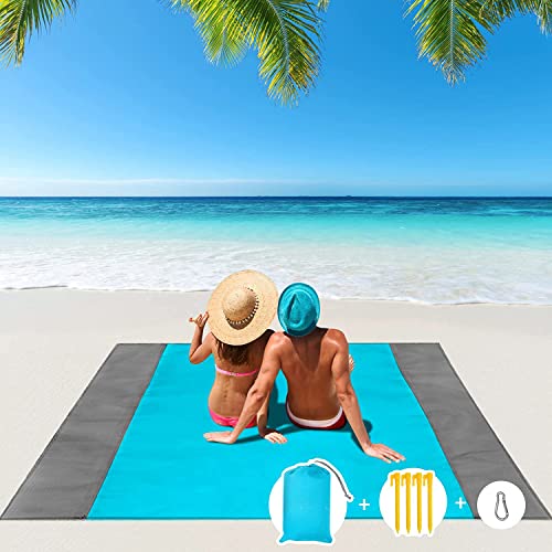 Coperta Picnic Impermeabile 200 x 210cm, Anti Sabbia, Portatile, con 4 Picchetti Fixed per Picnic, Parco, Escursionismo, per Viaggi in Famiglia, Blu