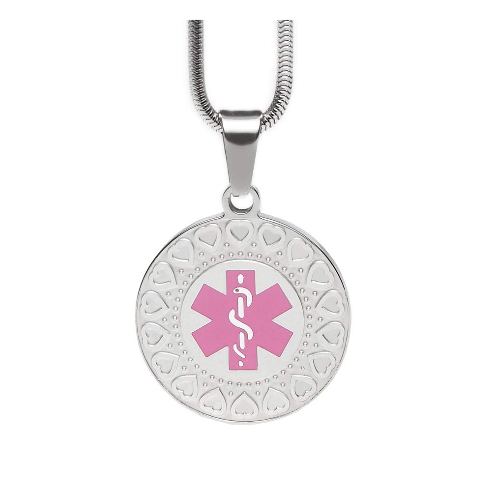 Medical Alert Necklaces - Stainless Steel Medical ID Dog Tag with 20 inch Snake Chain - Personalized Medical Health Identification Necklaces for Women Free Engraving