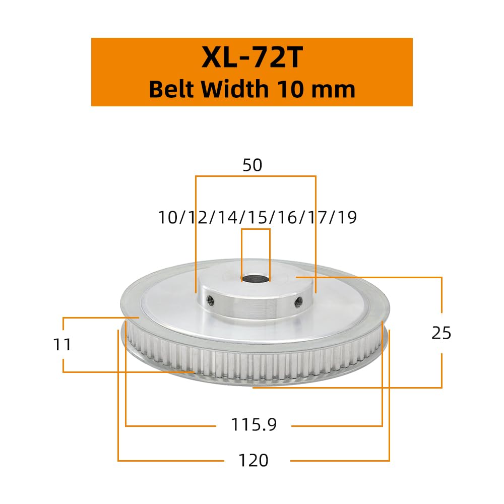 Puleggia dentata XL 1 pz 68T/70T/72T Trapezoidale Passo denti 5,08 mm Larghezza cinghia 10 68 70 72(17x5x2.3 mm,70T-Belt Width 10mm)