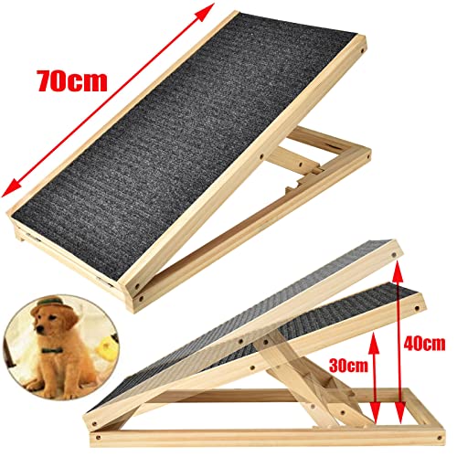 Holz-Hunderampe Katzen Rampe, 70cm Lang Hölzerne Hundetreppe für Bett oder Sofa, für Auto Höhenverstellbar Hunderampe Für Auto Für Großen Hund Haustier Rampe