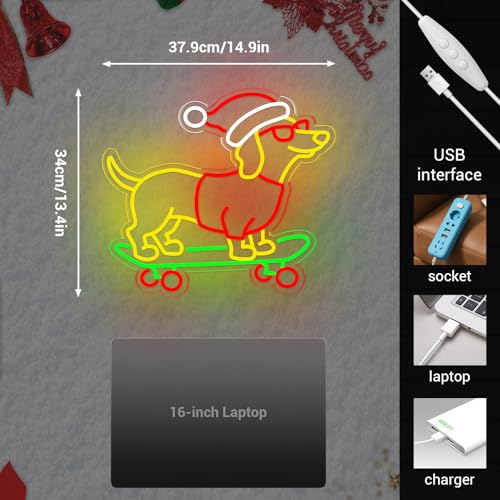 Image of Christmas Neon Sign, Gift for Dachshund Women, Dimmable Dog Lover Gift for Christmas Decorations USB Powered 14.9x13.4in