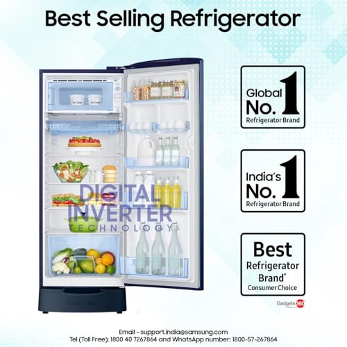 Image of Samsung 223L 3 Star Inverter Direct-Cool Single Door Refrigerator Appliance (RR24C2823CU /NL,Camellia Blue) Base Stand Drawer
